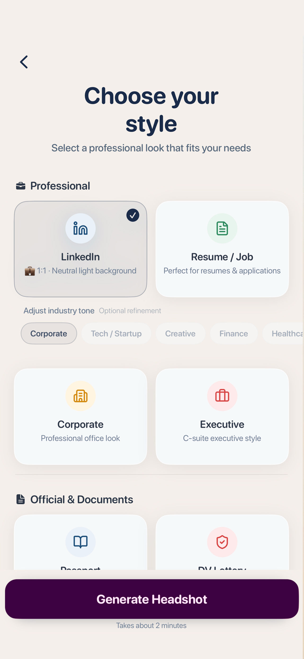 AI Headshot screenshot
